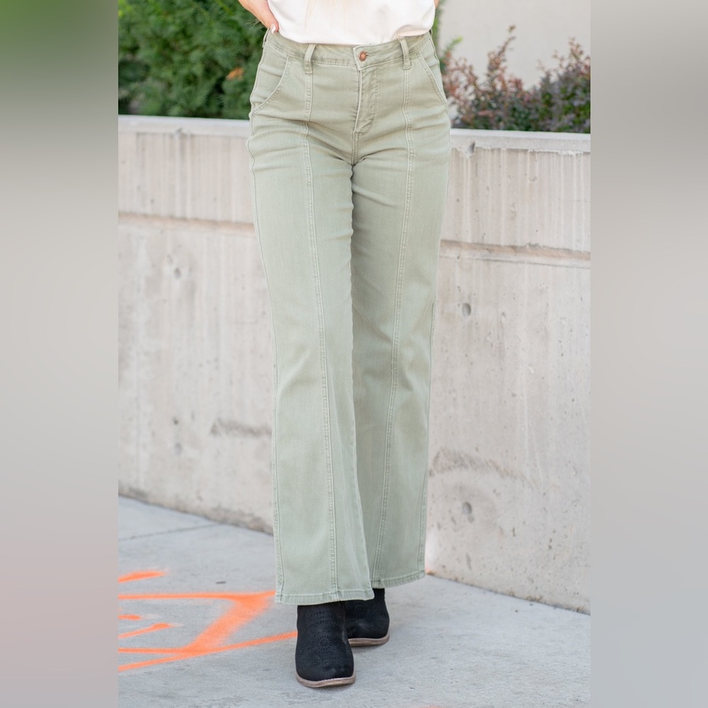NWT Judy Blue Greenwich High Rise Front Seam Straight Jeans Sage Green 0/24